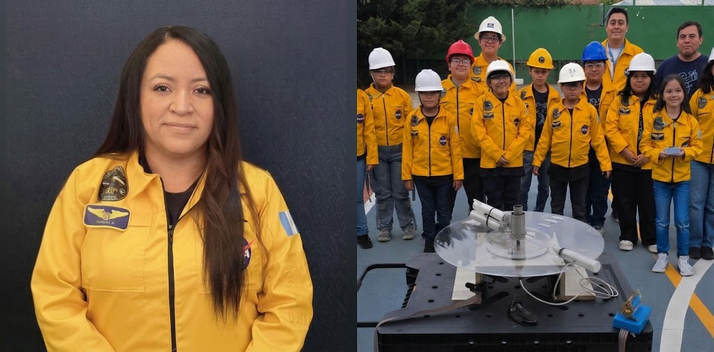 La educadora Pamela López junto a estudiantes del Club Constelación Quetzal.